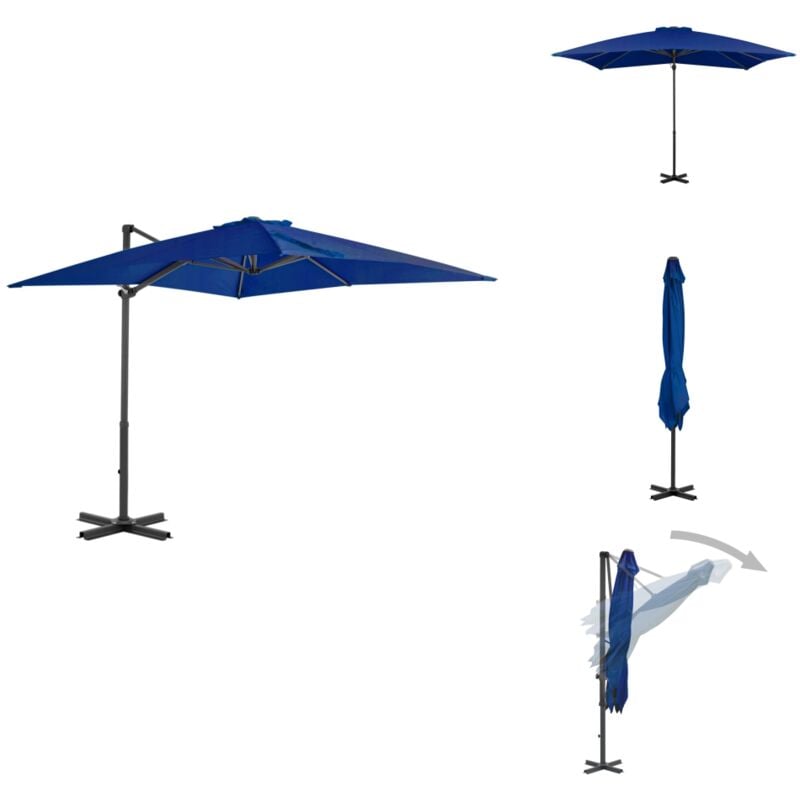 Parasol de jardin en porte-à-faux mât en aluminium bleu azuré - Parasol De Jardin - Parasol Suspendu - Parasol Bleu - Parasol Résistant Aux uv