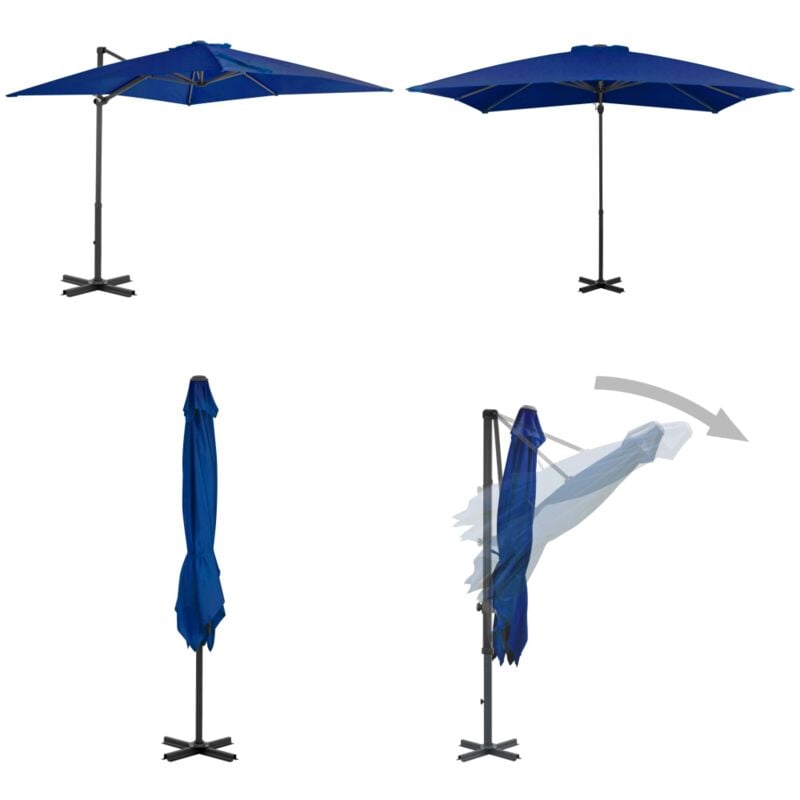 Parasol de jardin en porte-à-faux mât en aluminium bleu azuré - Parasol De Jardin - Parasol Suspendu - Parasol Bleu - Parasol Résistant Aux uv