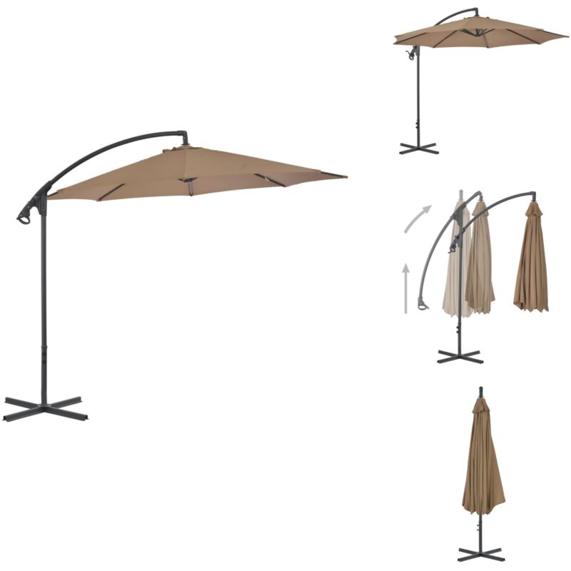 Parasol de jardin en porte-à-feux avec poteau en acier taupe - Parasol De Jardin - Parasol Extérieur - Parasol Porte-à-faux - Parasol Taupe - Parasol