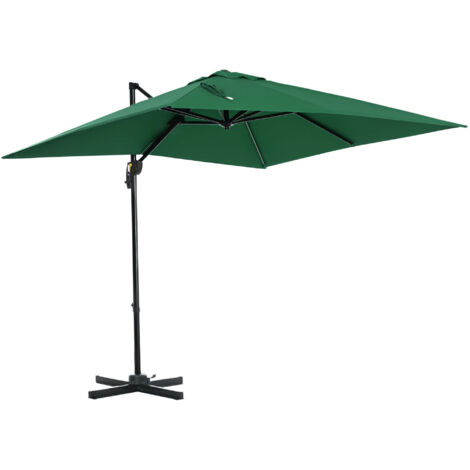Parasol de Jardin Extensible 2.5x2.5m avec Rotation 360°, Pied et Toile Ajustable 5 Positions, Vert pour Terrasse