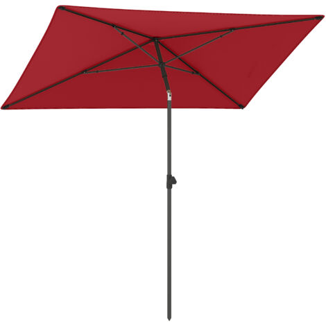 Parasol de Jardin Exterieur 213 × 140 cm, Parasol Balcon Solaire Rectangulaire, 30° Inclinaison à Bouton-Poussoir, Sac de Transport Portable, Rouge