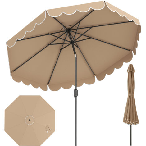 Parasol de Jardin Exterieur Ø300 cm, Parasol Balcon sans Pied, Panneau Solaire, 35° Inclinaison et Manivelle, 8 Baleines, pour Terrasse Plage, Marron