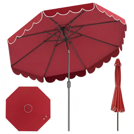 Parasol de Jardin Exterieur Ø300 cm, Parasol Balcon sans Pied, Panneau Solaire, 35° Inclinaison et Manivelle, 8 Baleines, pour Terrasse Plage, Rouge
