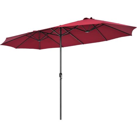 Parasol de Jardin Extérieur 470 x 280 CM Grande Taille XXL, Parasol Plage à 12 Côtes Manivelle, Rouge