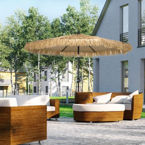 Parasol de jardin extérieur à franges parasol inclinable avec ouverture fermeture manivelle 2.65 m kaki