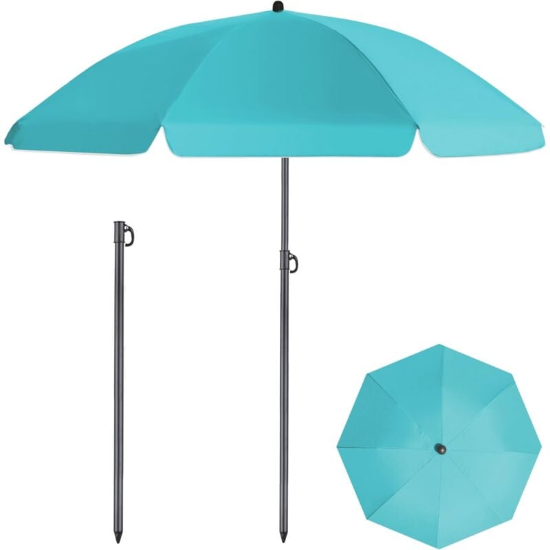 Parasol de Jardin Exterieur Inclinable, Parasol Plage Portable avec Housse de Protection, 160cm, Turquoise
