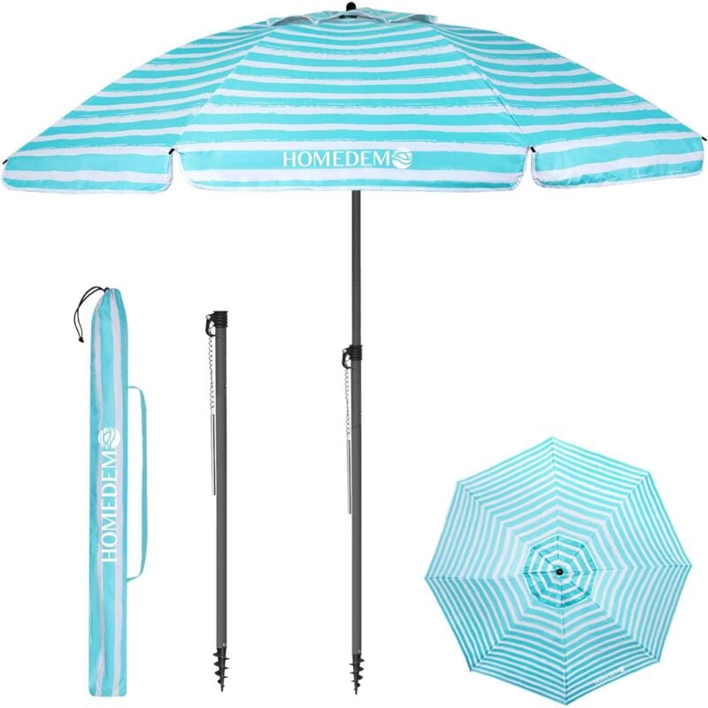 Parasol de Jardin Exterieur Inclinable, Parasol Plage avec Revêtement Argenté, UV50+, avec Pied d'Ancrage à Visser & Housse de Protection , pour