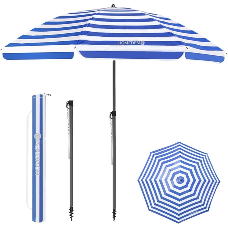 Parasol de Jardin Exterieur Inclinable, Parasol Plage avec Revêtement Argenté, Protection Solaire UV50+, avec Pied d'Ancrage à Visser & Housse de