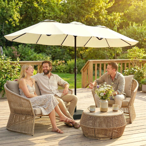 Parasol de jardin extérieur parasol double face rectangulaire base et sacs de sable protection UV 50+ 295x148cm beige