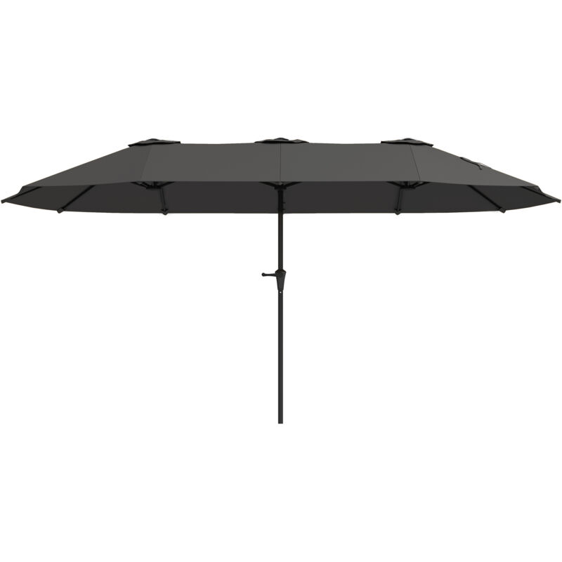 Parasol de jardin grande taille dim. 4 x 2,2 x 2,3 m manivelle métal époxy tissu haute densité 180 g/m² gris