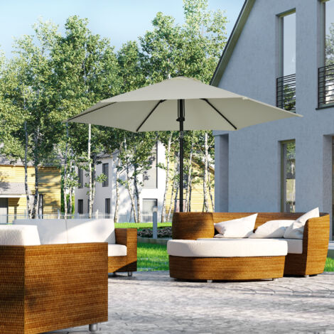 Parasol de jardin inclinable à poussée manuelle avec aération en métal polyester haute densité 180g/m² gris clair