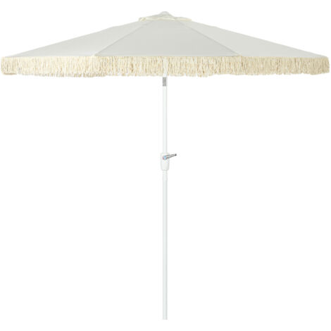 Parasol de jardin inclinable avec manivelle, franges, 8 baleines, Ø 2,65 x H 2,45 m, blanc