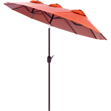 Parasol de jardin inclinable avec manivelle, toit coupe-vent en polyester et acier, bordeaux, 295 x 152 cm