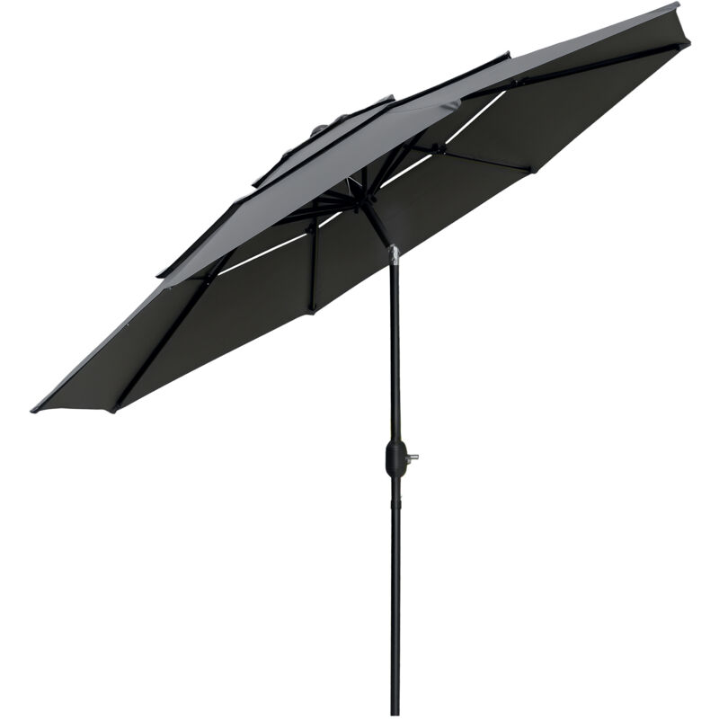 Parasol de jardin inclinable rond dia. 2,85 x 2,5 m manivelle cheminées d'aération toile haute densité 180 g/m² gris