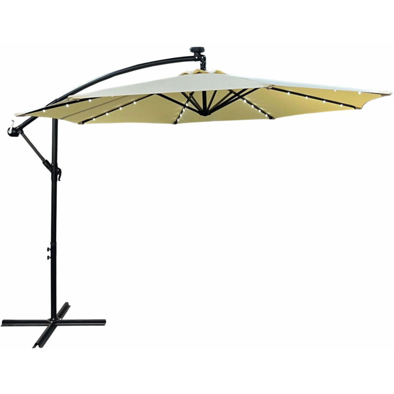 Parasol de jardin milin avec éclairage led beige, Poids 12,7 kg Dimensions L300 x l300 x H245 cm