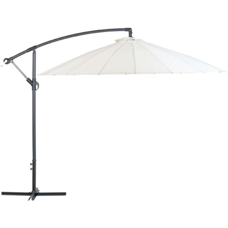 Parasol de Jardin ou de Terrasse Blanc Beige avec Pied Déporté, Diamètre 268 cm Toile Anti UV et Mécanisme d'Ouverture Facile avec Manivelle Beliani