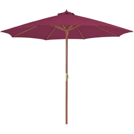 Parasol de Jardin/Parasol avec mât en bois 300 cm Rouge bordeaux 80089