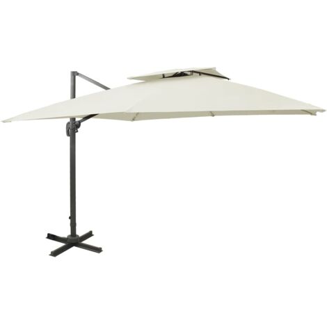 Parasol de jardin-Parasol de balcon en porte-à-faux avec double toit sable 987998