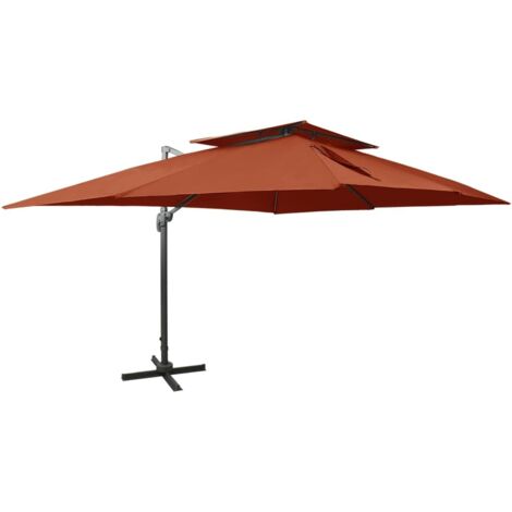 Parasol de jardin-Parasol de balcon en porte-à-faux avec double toit terre cuite 157215