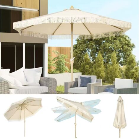 Parasol de jardin, parasol de plage inclinable, protection solaire UPF50+, avec manivelle, 8 baleines, diamètre 265 cm, hauteur 244 cm