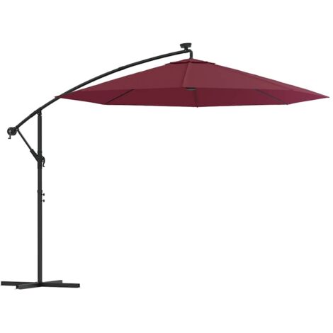 Parasol de Jardin/Parasol déporté à LED et mât en acier Rouge bordeaux 82143