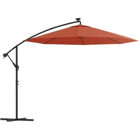 Parasol de Jardin/Parasol déporté à LED et mât en acier Terre cuite 25718