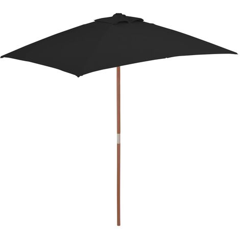 Parasol de Jardin/Parasol d'extérieur avec mât en bois Noir 150x200 cm 37703