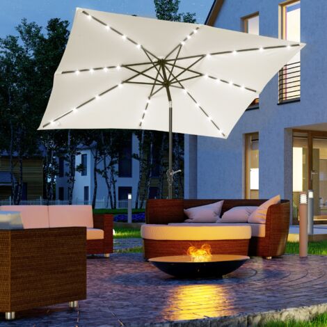 Parasol de jardin parasol droit 3 x 2 m lumineux rectangulaire inclinable parasol LED solaire acier polyester crème