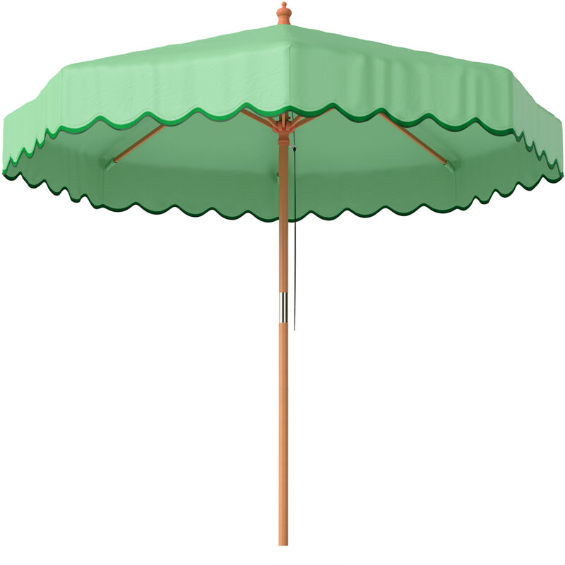 Parasol de jardin - parasol terrasse - Outsunny - rond avec volants rétro chic aspect bois protection UV -230 cm - vert clair