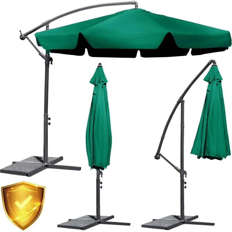 Parasol de jardin pliant, 8 segments, vert, 350 cm
