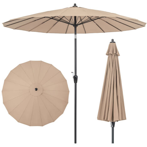 Parasol de Jardin Rond Ø 265CM, Parasol avec 18 Baleines en Fibre de Verre, avec Manivelle (Marron)