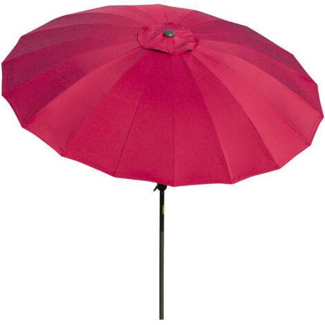 Parasol de jardin rond inclinable 2,5m rouge vineux, 18 baleines, manivelle, mât métal et fibre de verre, polyester haute densité