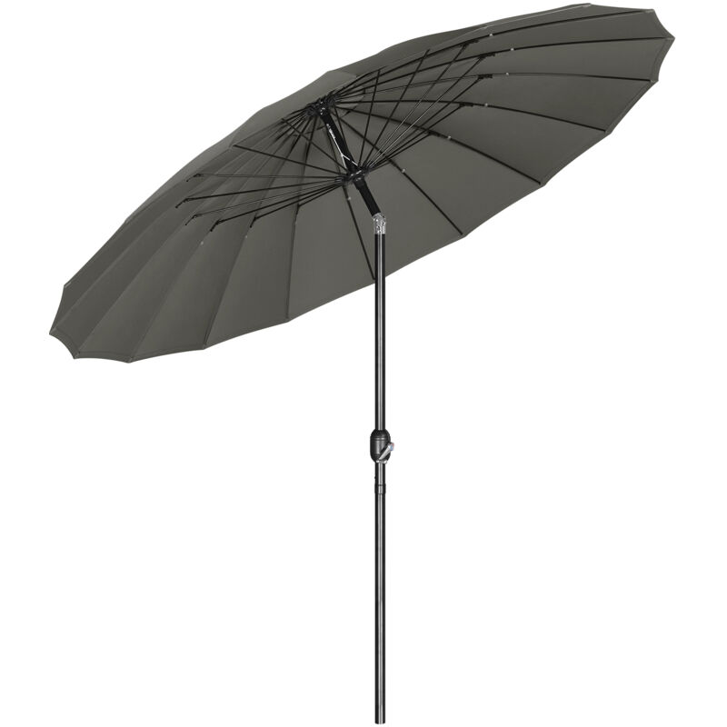 Parasol de Jardin Rond Woltu 257 cm, Parasol Inclinable avec Manivelle, 18 Baleines en Fibre de Verre, Gris Foncé