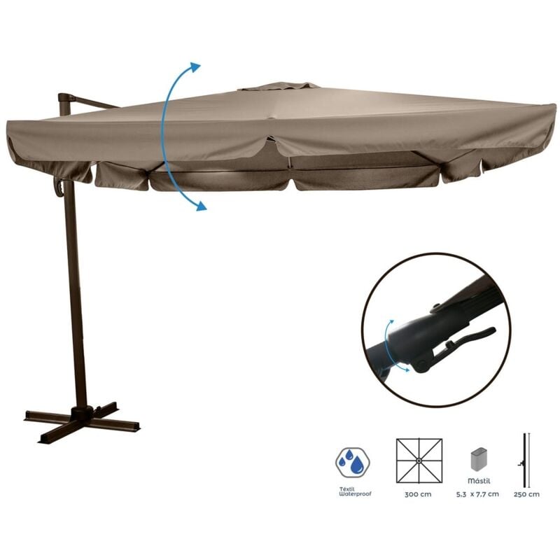 

Parasol de jardín rotatorio Tiber excéntrico topo de aluminio de 300x300 cm