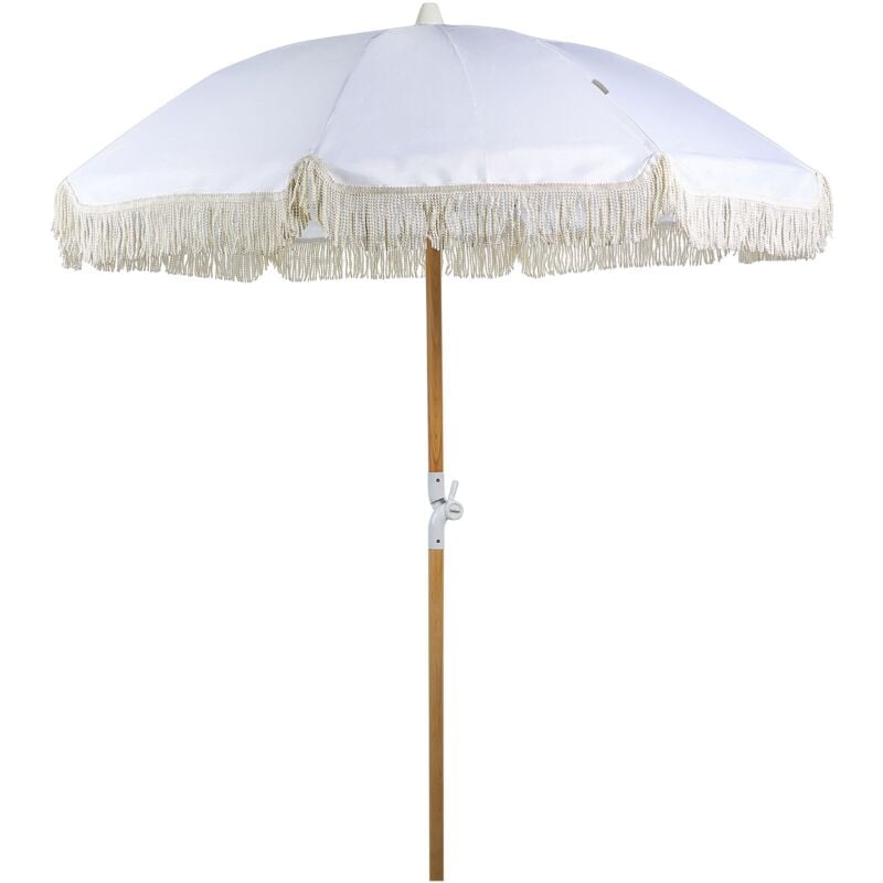 Parasol de Jardin Rétro ⌀ 150 cm Mât en Bois et Tissu Blanc Mondello