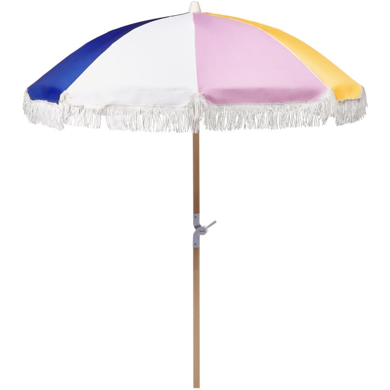 Parasol de Jardin Rétro ⌀ 150 cm Mât en Bois et Tissu Multicolore Mondello