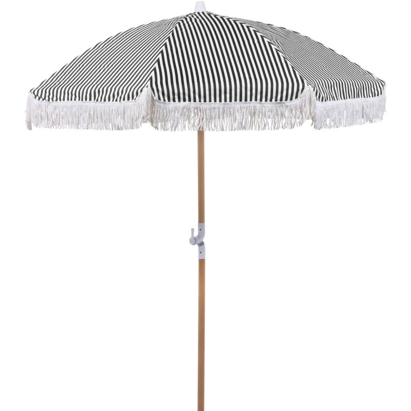 Parasol de Jardin Rétro ⌀ 150 cm Mât en Bois et Tissu Noir et Blanc Mondello