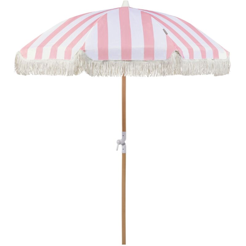Parasol de Jardin Rétro ⌀ 150 cm Mât en Bois et Tissu Rose et Blanc Mondello