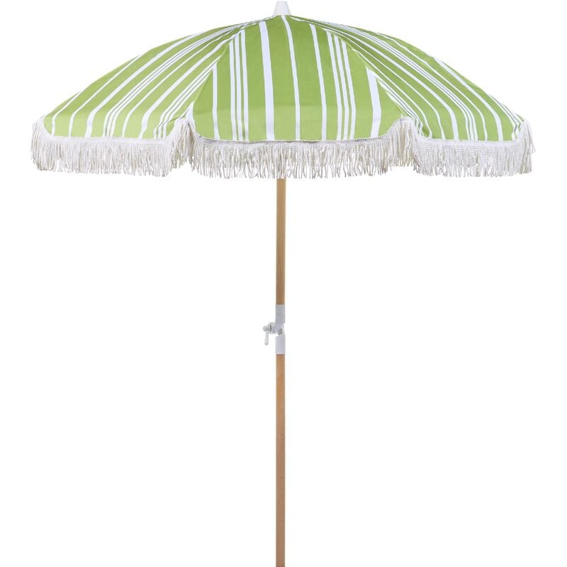 Parasol de Jardin Rétro ⌀ 150 cm Mât en Bois et Tissu Vert et Blanc Mondello - Blanc