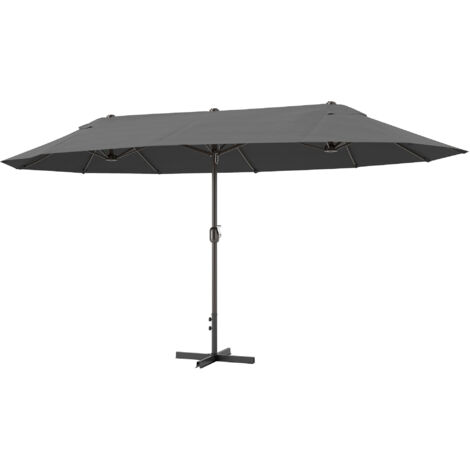 Parasol de jardin XXL Outsunny, pied croix, 4,6L x 2,7l x 2,4H cm, manivelle, acier, polyester haute densité gris