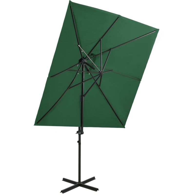 Parasol de jardin,Parasol de balcon en porte-à-faux à double toit vert 250x250 cm CFW79677