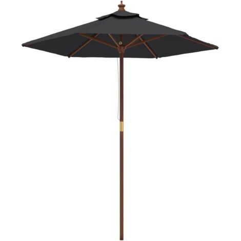Parasol de jardin，Parasol d'extérieur avec mât en bois noir 196x231 cm CFW36004