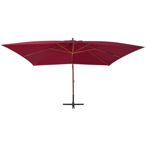 Parasol de jardin,Parasol d'extérieur en porte-à-faux et mât en bois rouge bordeaux CFW85249