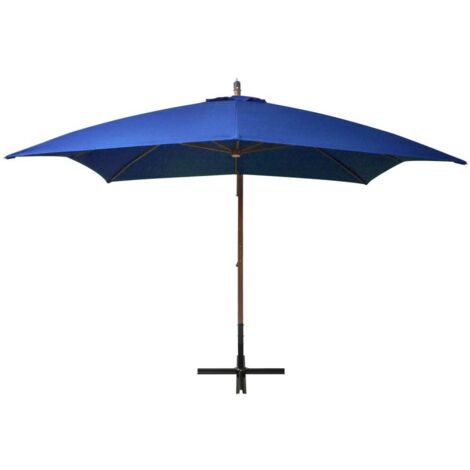 Parasol de jardin，Parasol d'extérieur suspendu avec mât bleu azuré bois de sapin CFW98905