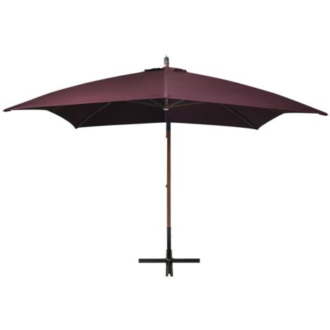 Parasol de jardin，Parasol d'extérieur suspendu et mât rouge bordeaux bois de sapin CFW41011