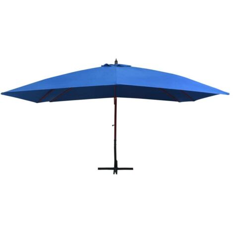 Parasol de jardin，Parasol suspendu avec mât en bois 400x300 cm Bleu CFW97122