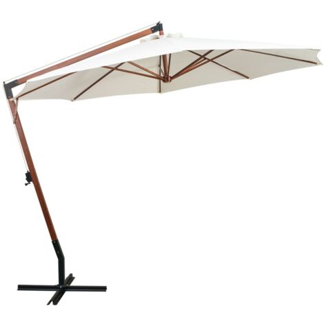 Parasol de jardin，Parasol suspendu avec poteau en bois 350 cm blanc CFW58170