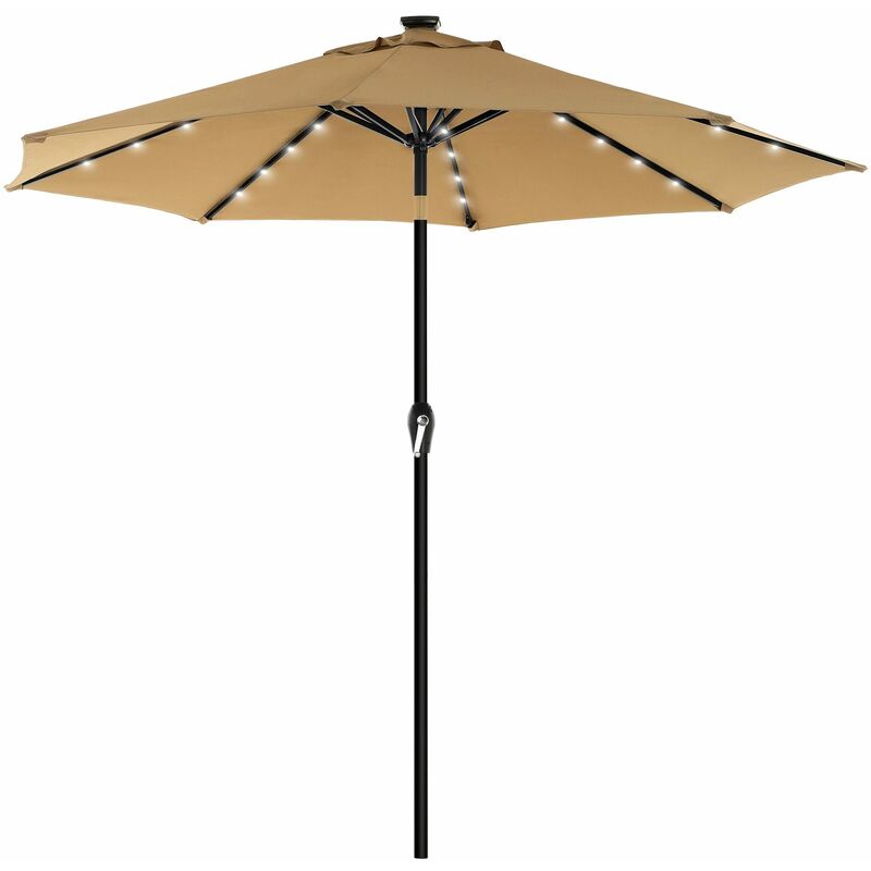 

Songmics - Parasol de jardín con luces solares LED, Sombrilla Ø 2,7 m, Protección UPF50+, Inclinable, Manivela para abrir/cerrar, Base no incluida,