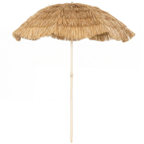 Parasol de plage Ø 1,85 m, inclinable, style hawaïen, hauteur réglable, kaki, avec housse de transport