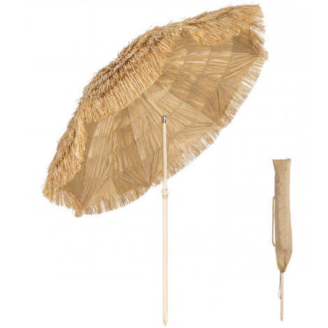 Parasol de plage Ø 1,85 m inclinable, style hawaïen, hauteur réglable, kaki, avec sac de transport pour extérieur.